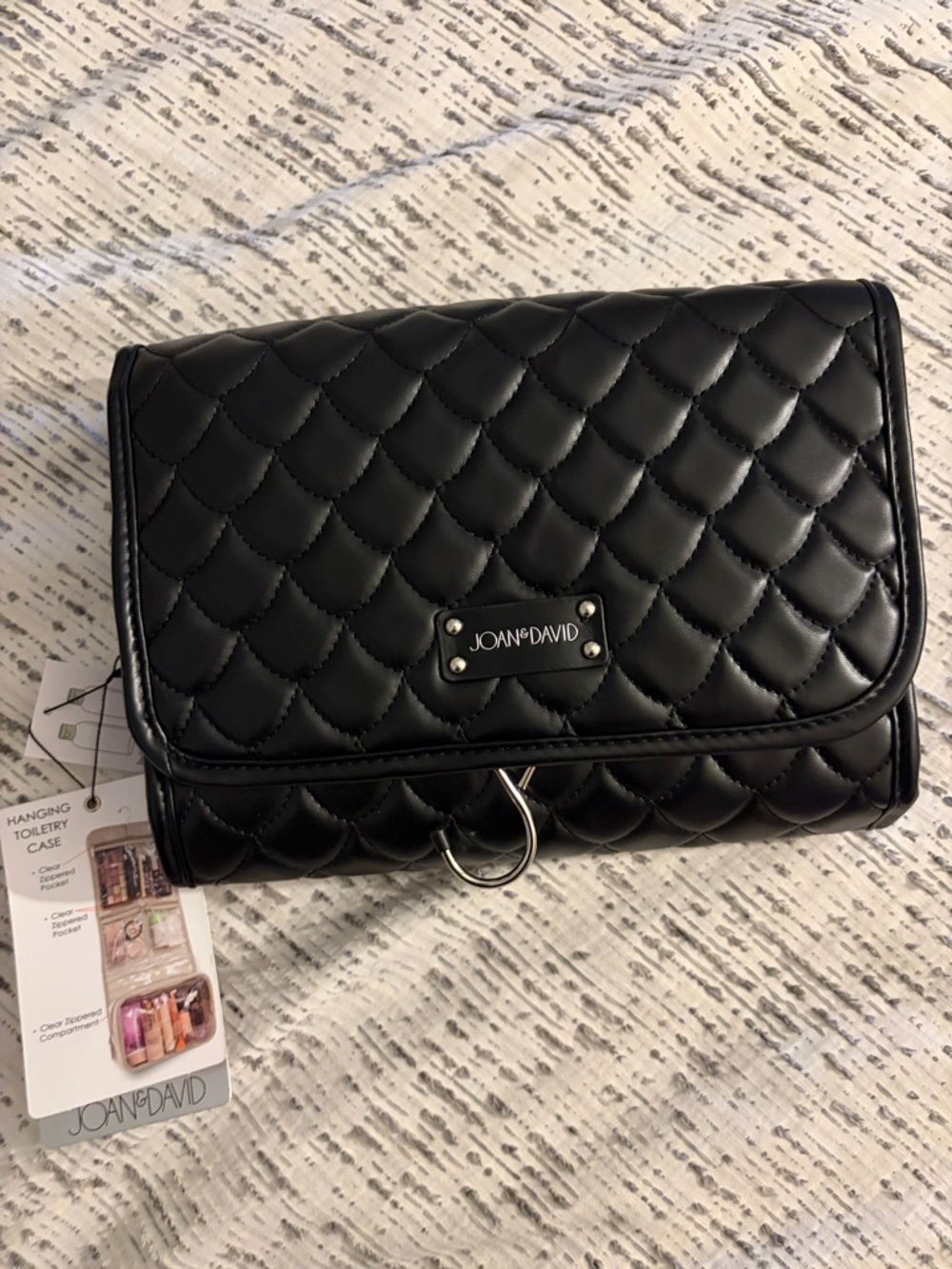 Joan & David Quilted Black Hanging Toiletry Case